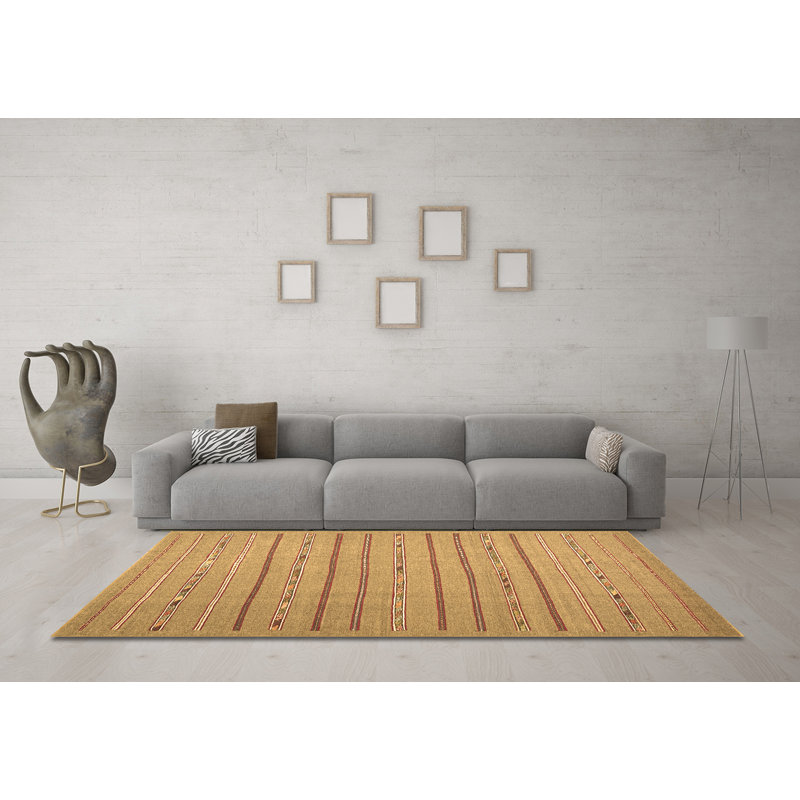 Tapis contemporains brun lavable à la machine 2631, Rond 5 pi