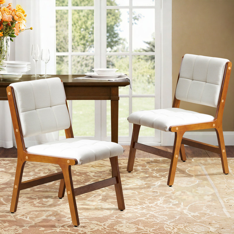 Ensemble de 2 chaises rembourrées avec pieds en bois d'hévéa pour la salle à manger, la cuisine et le salon., Beige