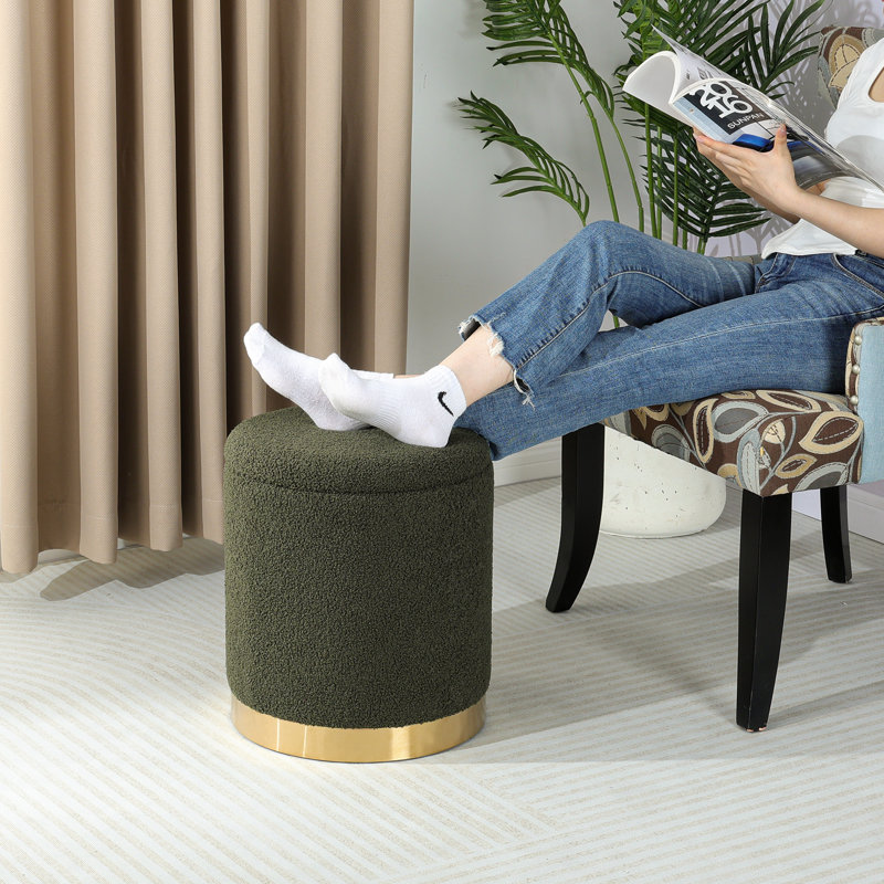 Gergina 15" W Teddy Cylinder Storage Ottoman, Dark Green