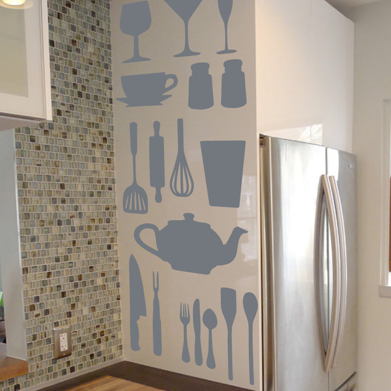 Décalcomanie murale de cuisine, H 37 po x l 29 po x P 0,01 po, Gris orage