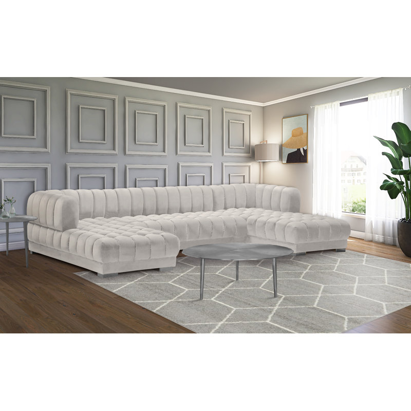 Canapé modulaire en velours de 143 po de largeur, Velours crème