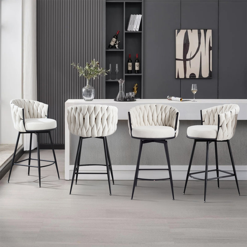 Tabouret de bar et de comptoir pivotant à motif de tissage courbé, Beige