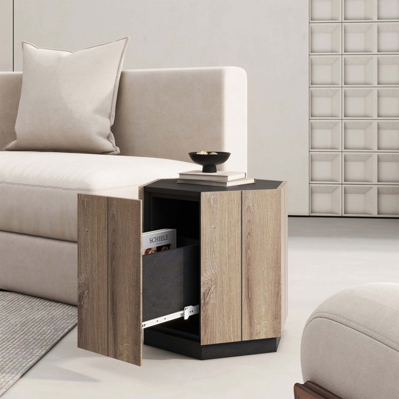 Hexagonal Rural Style Garden Retro with Drawer Living Room Corner Table Bedroom Bedside Table , Textured