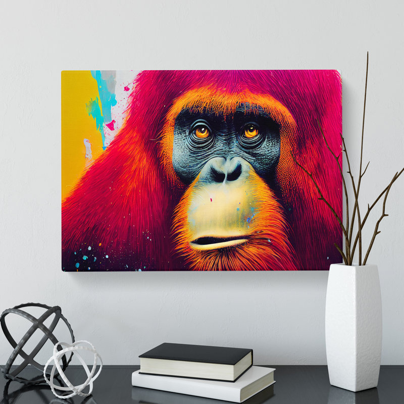 Painted Orangutan - Wrapped Canvas Painting, 35cm H x 50cm W x 3cm D