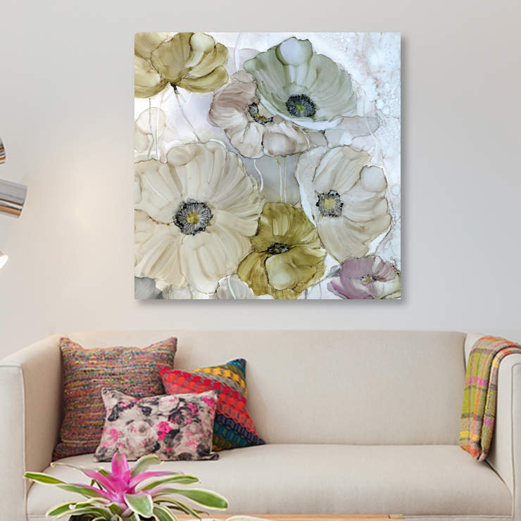 " Iridescent Poppies " by Carol Robinson, 12" H x 12" W x 0.75" D, Wrapped Canvas, No Mat