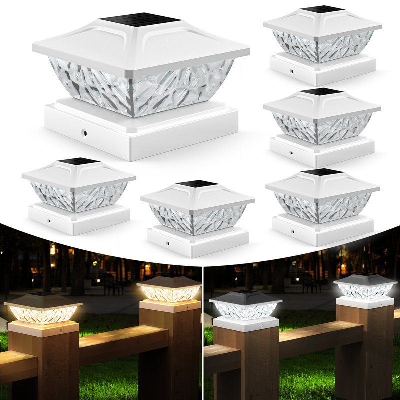 Lampadaire solaire pour poteau d'extérieur, lot de 6 lumières de capuchon de clôture à DEL Kooper, Blanc