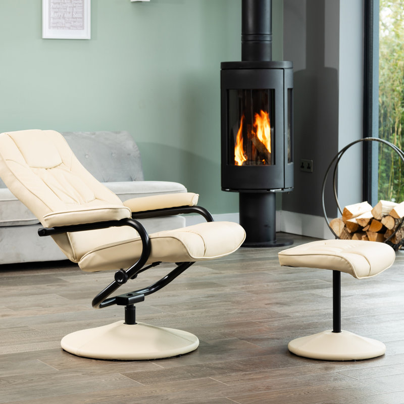 Oundle Swivel Based Based Recliner and Footstool - Cream, Cream