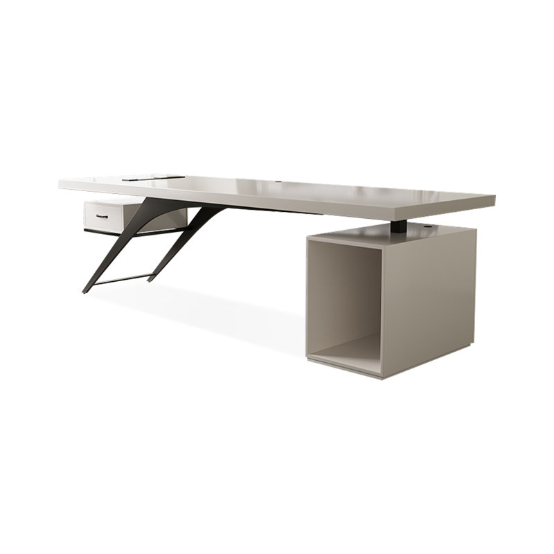 Bureau blanc rectangulaire en bois massif avec 1 tiroir, bureau, Right Hand Return, H 29,53 po x l 78,74 po x P 31,5 po