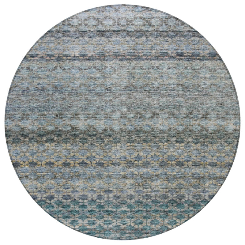 Maelis Blue Washable Indoor-Outdoor Rug - , 8' x 8'