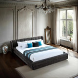 ?Modern Upholstered Queen Bed Frame with Plush Chenille Headboard | Sturdy Design