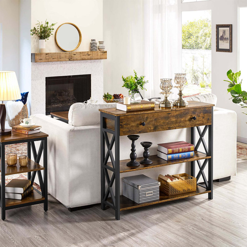 Annam Console Table, Brown, 80cm H x 80cm W x 30cm D, Black