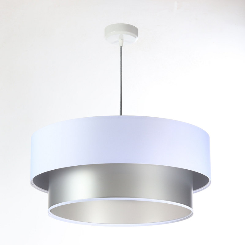Shandra 1 - Light Black Drum Pendant, 20cm H x 50cm W x 50cm D, Silver/White