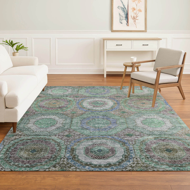 Premium Machine Washable Mayfield Panel Rug, Green, 5' x 7'6"
