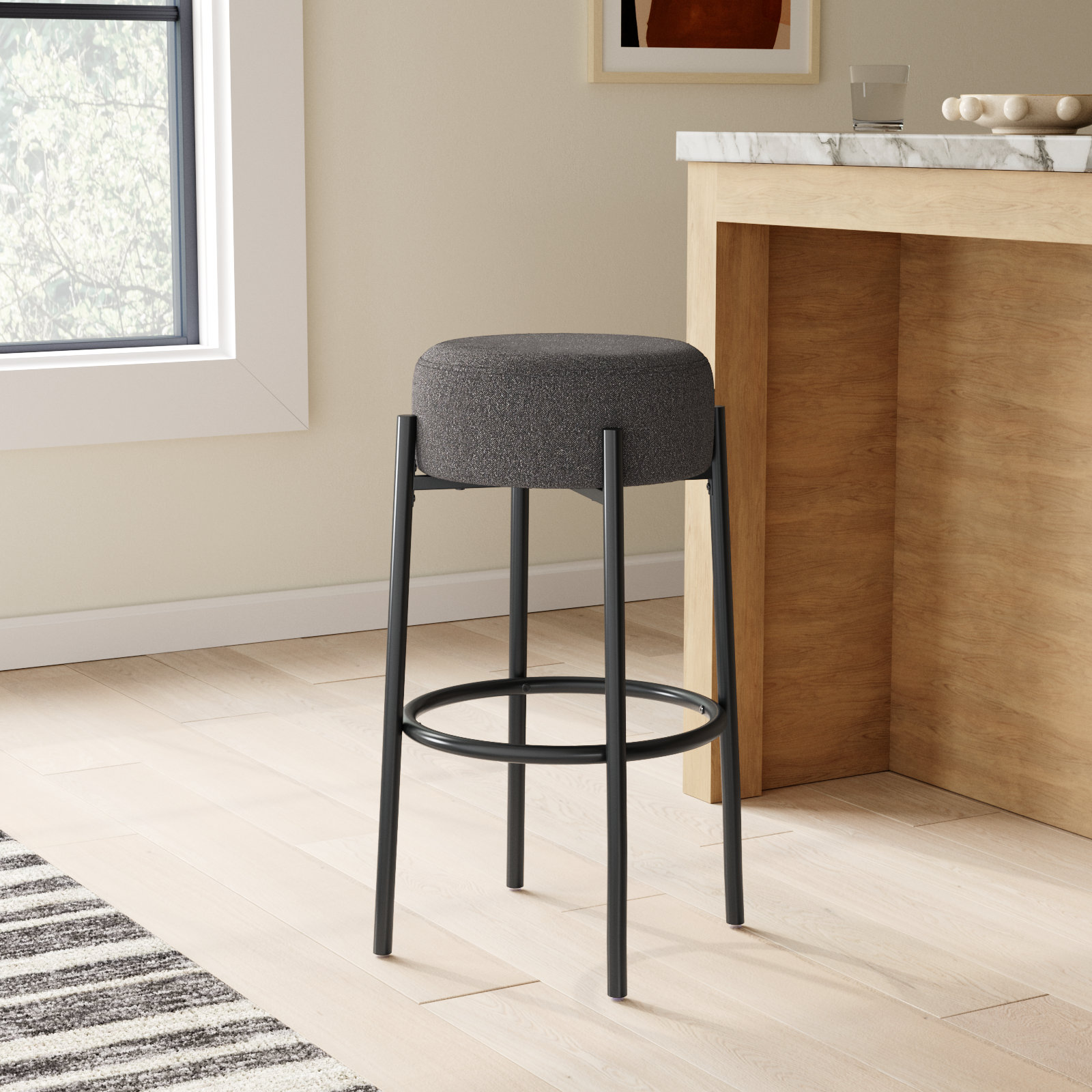 Colombe Bar and Counter Stool, Counter Stool (26.3" Seat Height), Boucle-Charcoal