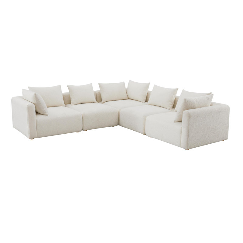 Canapé modulaire en L 5 pièces Tov Furniture, Crème Boucle, Tanné