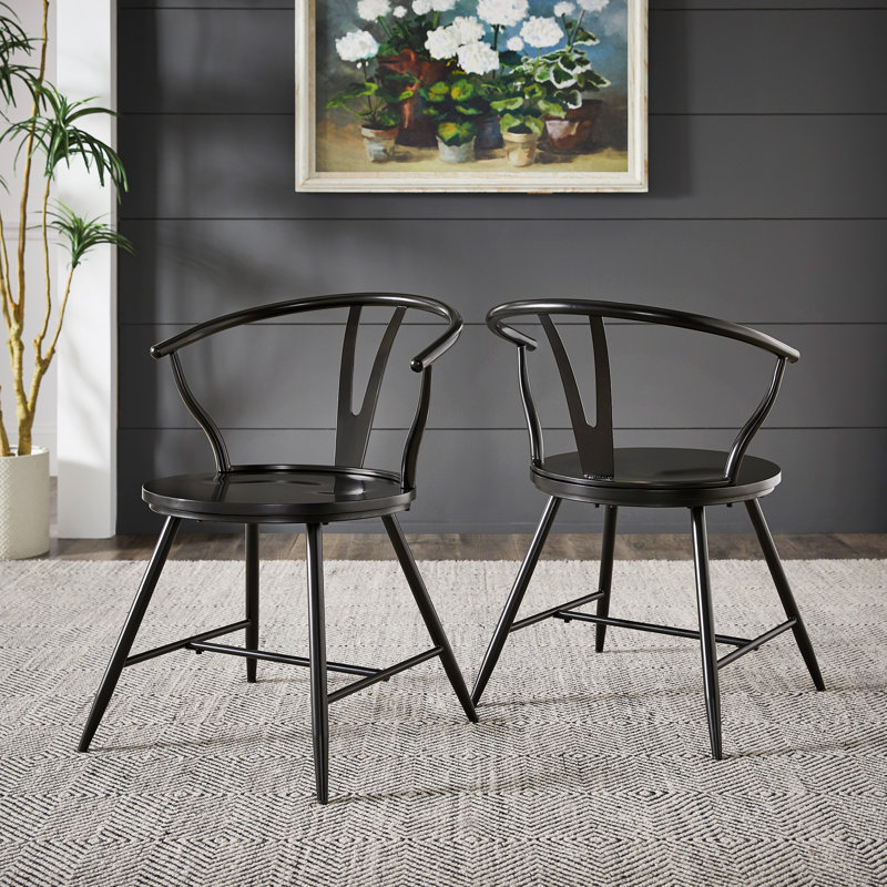 Chaise d'appoint en métal avec dossier en bois Kennamer, Noir, noir, noir, noir