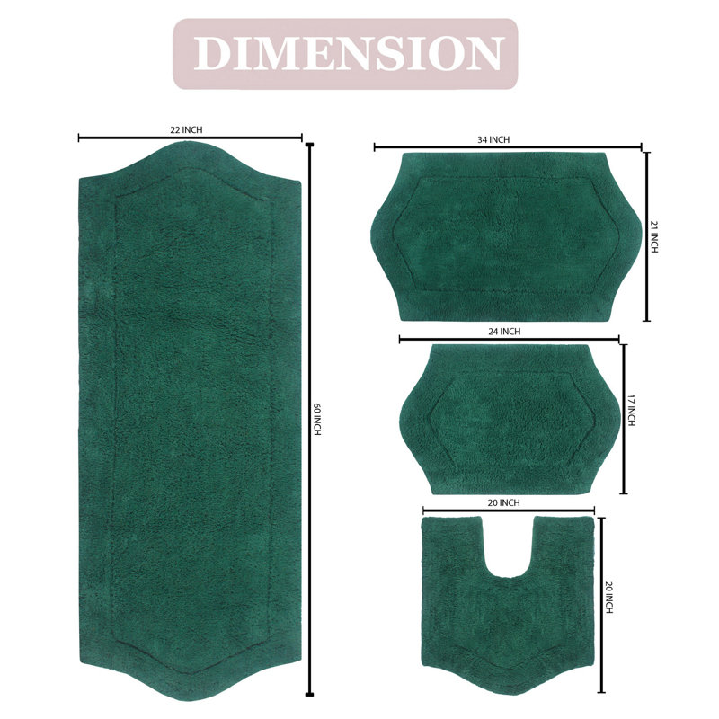 Ensemble de tapis pour salle de bain 4 pièces Morissette, Vert forêt