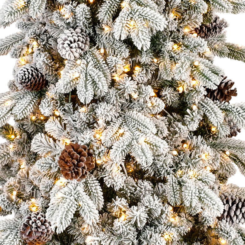 Arbre de Noël pré-éclairé avec pomme de pin, lumières DEL et base en métal, 9' H