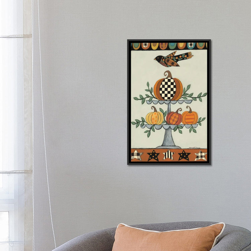 Deux niveaux de citrouilles à motifs - reproduction d'art murale - toile encadrée, H 26 po x l 18 po, Noir