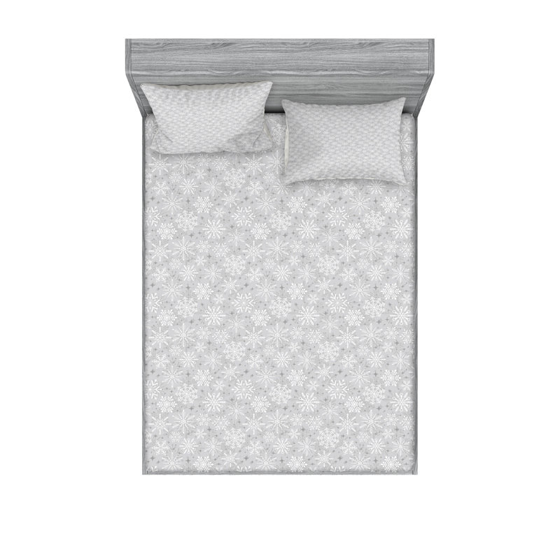 Drap-housse et coussin décoratif Ambesonne Christmas gris et blanc, Ensemble de draps pour très grand lit californien