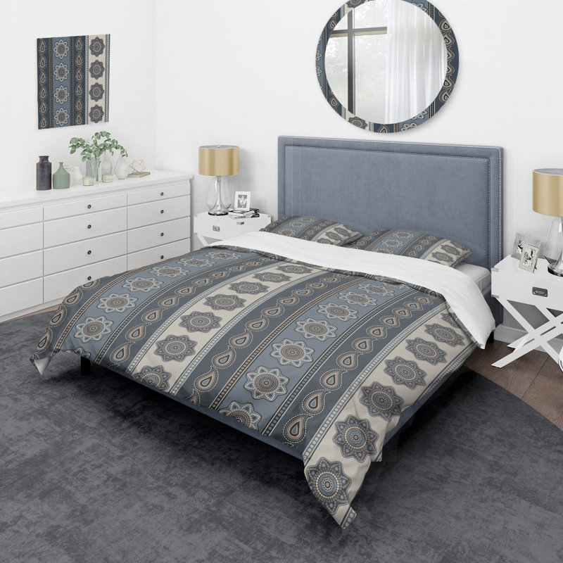 Grey/Beige Microfiber 3 Piece Duvet Cover Set, King Duvet Cover + 2 King Shams