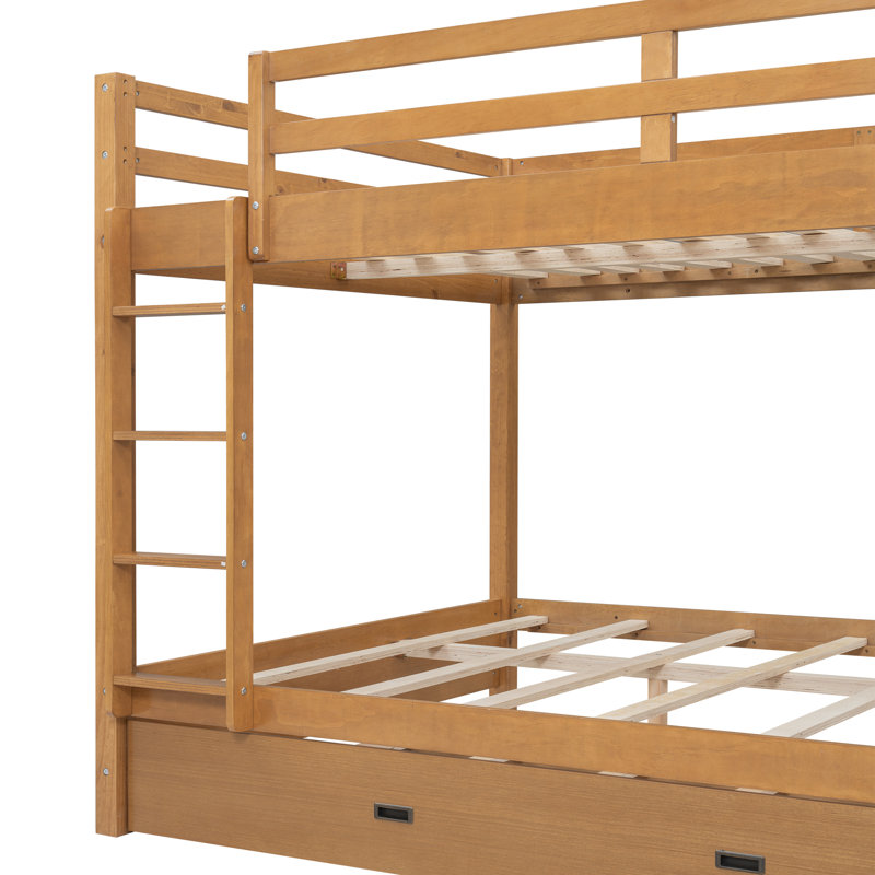 Lit superposé grand en bois avec échelle et lit gigogne en bois