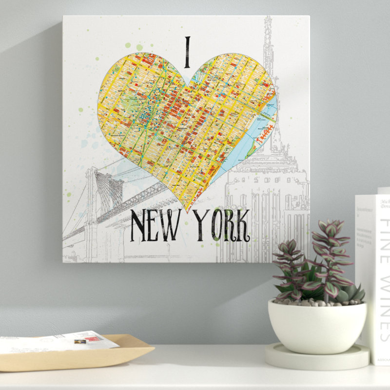 " I Love NY Map ", 16" H X 16" W x 1.5" D