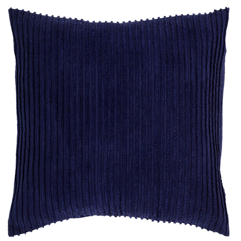 Taie décorative touffetée 100% coton Jullian, motif à rayures moderne, housse décorative douce et respirante, certifié OEKO-TEX, lavable à la machine, euro (26 po x 26 po), bleu marine, toutes saisons