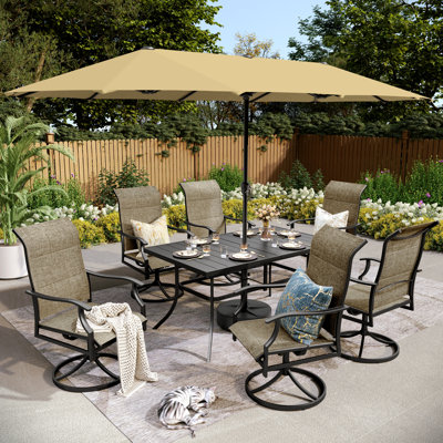 8pcs Rectangle Outdoor Patio Dining Set With Umbrella