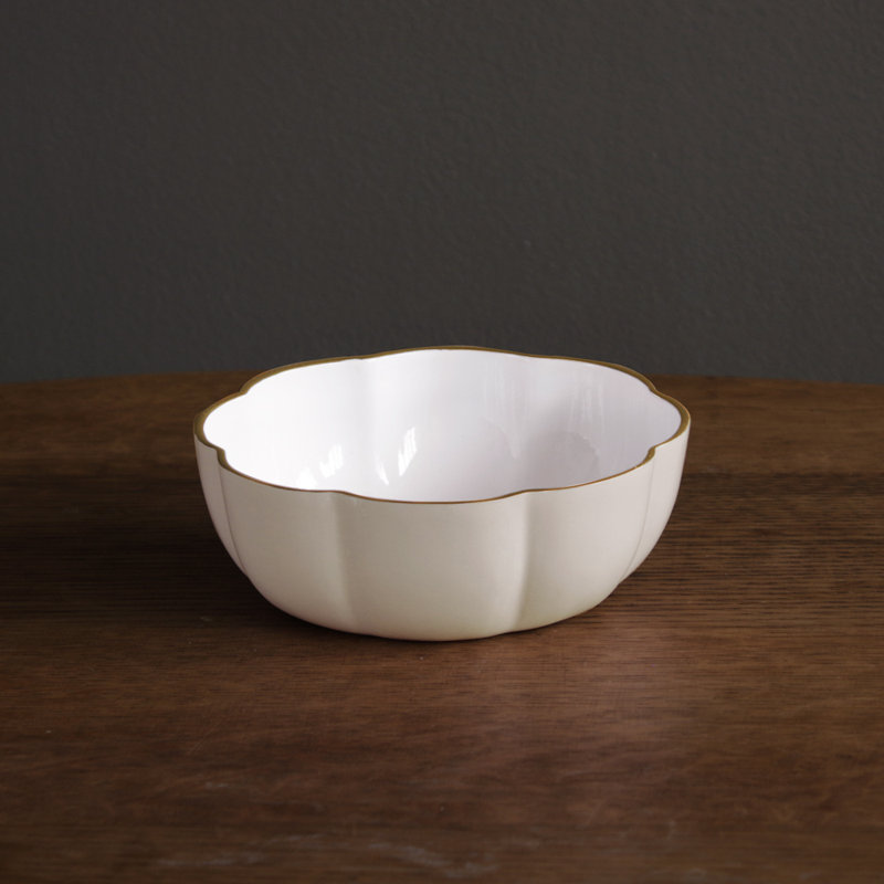 Cream White Resin Dessert Bowl with Gold Trim