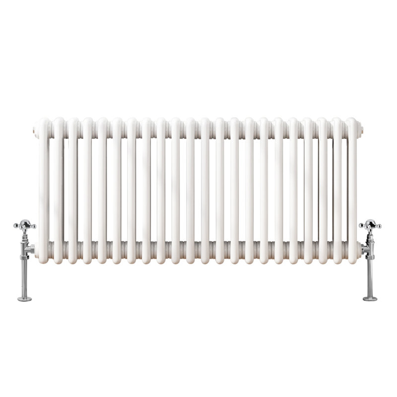 Vallie Horizontal Traditional Column Cast Iron Style Designer Radiator, White, 30cm H x 101cm W