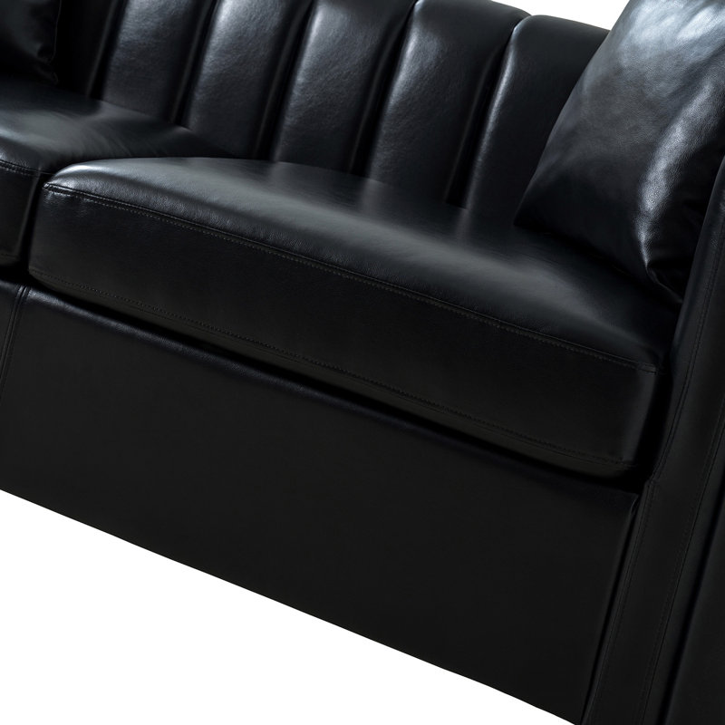 Canapé Fernando moderne de 180 cm de large en similicuir capitonné avec coussins, Black