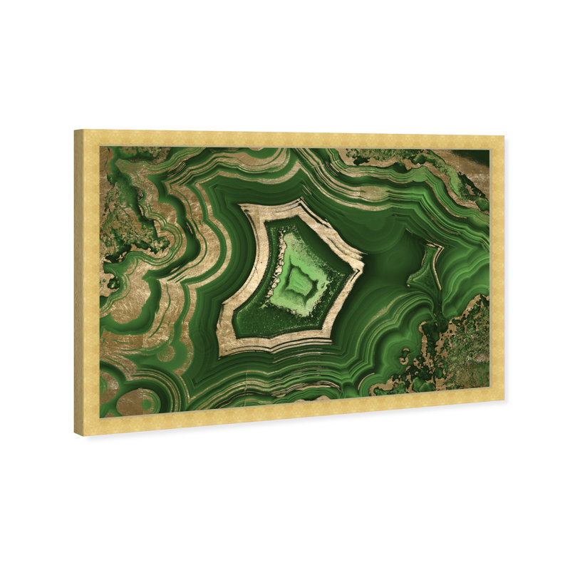 «Green Emerald Abstract Geode Glam», reproduction d'art moderne encadrée pour le bureau, Cadre doré, H 32 po x l 32 po