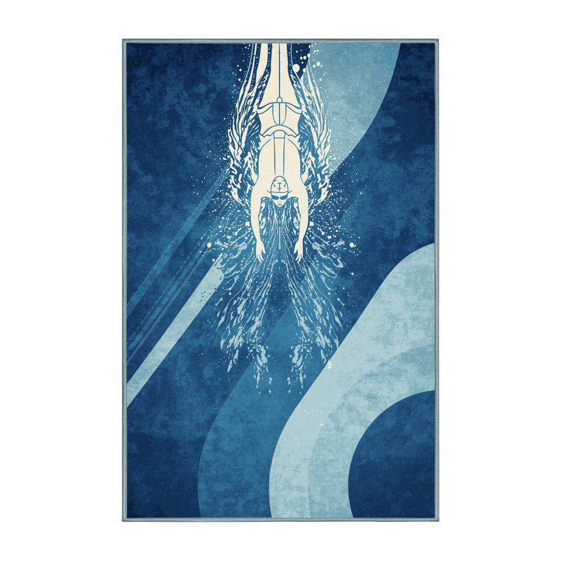 Tapis bleu moelleux doux et moelleux à motif papillon à nage papillon Eleni - Reliure bleu ciel, 8 x 10