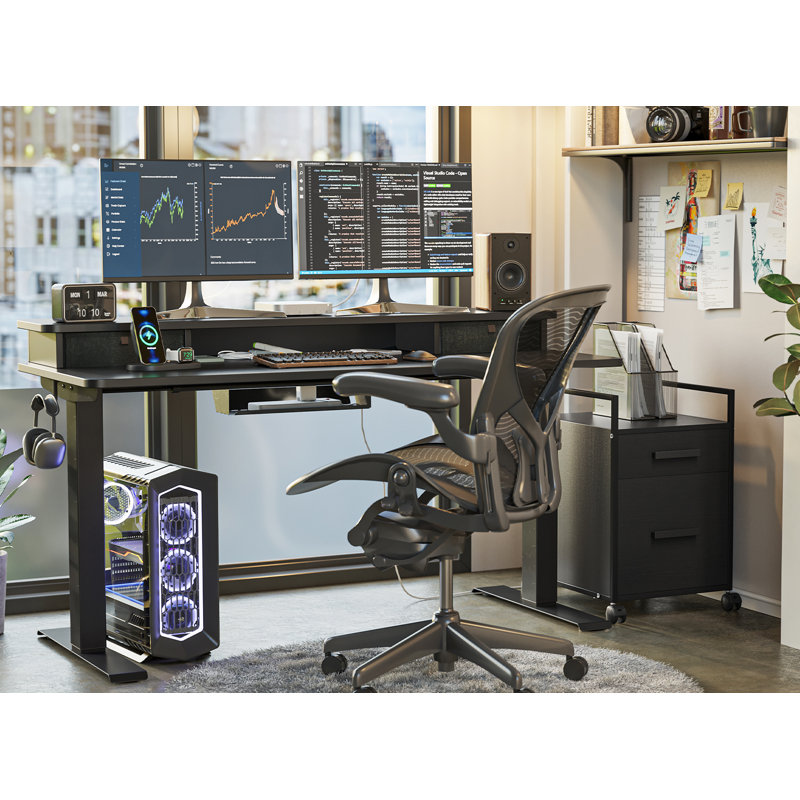 Height Adjustable Standing Desk, 47.24" H x 40" W x 23.63" D, Blue/White