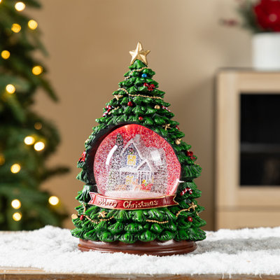 100mm Christmas Resin Lighted Musical Snowflakes Christmas Tree Waterglobe with Timer