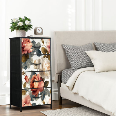 4 Drawer Dresser for Bedroom, Narrow Chest of Drawers, Wooden Top and Study Iron Frame 18"x37.5"-(WxH)