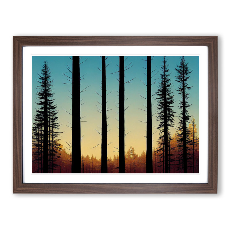 Enchanting Pine Tree Forest 1 Piece Single Picture Frame Wall Art, 34cm H x 46cm W x 2cm D, Walnut Framed