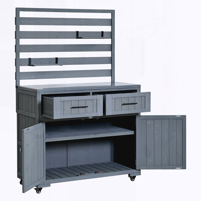 Grand chariot de cuisine en bois massif avec îlot de cuisine et table de préparation pour barbecue, Gray