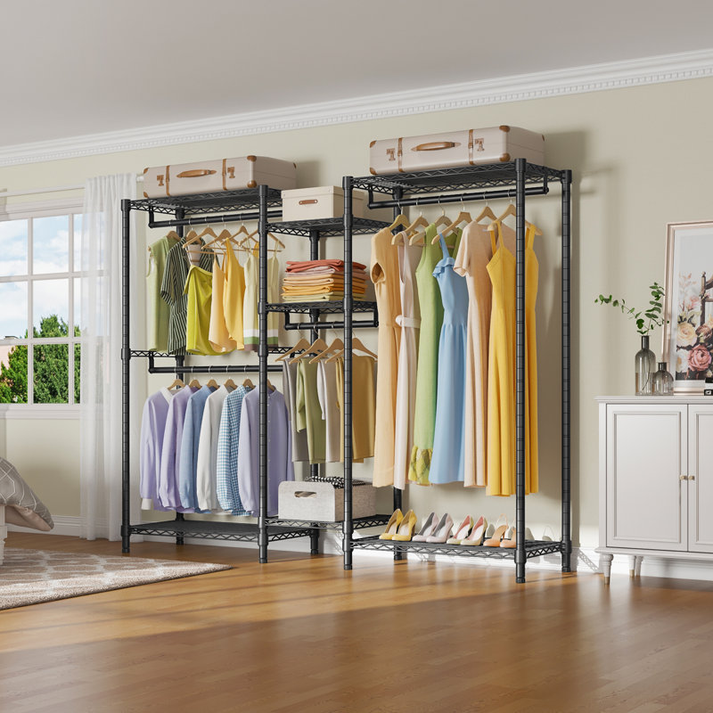 Black Heavy Duty Portable Wire Garment Rack with Shelves