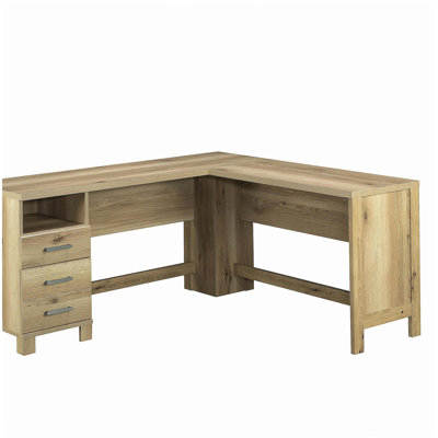 L-Shaped Desk with Small Drawer, Brown finish