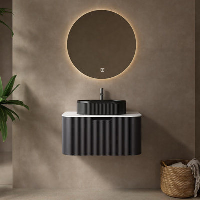 Meuble-lavabo pour salle de bain avec lavabo, armoire de rangement flottante murale moderne avec tiroir, pré-assemblé