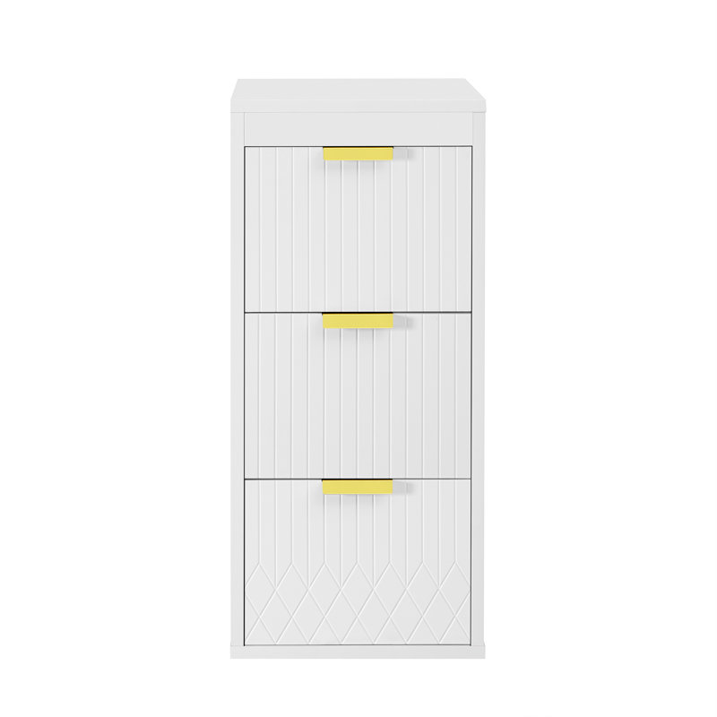 12-Inch L-Shaped Handle Wall-Mounted Cabinet With Stripe Carving And Durable Materials, White