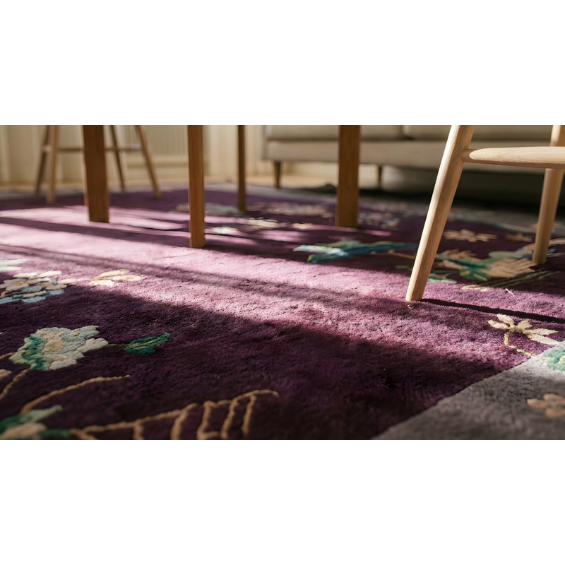 Antique Floral Wool Hand Knotted Pile Purple / Lavender Mauve 1920s Rug