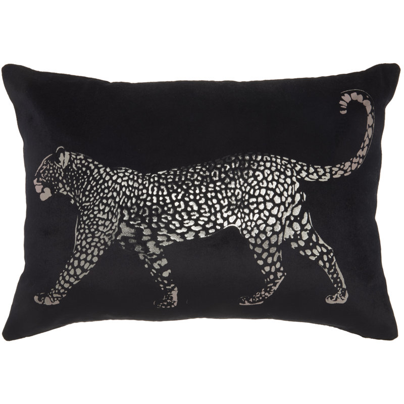 Housse et insert de coussin rectangulaire en coton Leopard, Noir