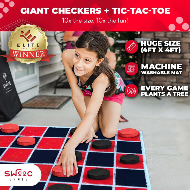 Jeu de dames géantes et jeu de Tic Tac Toe, H 48 po x l 48 po x P 5,9 po