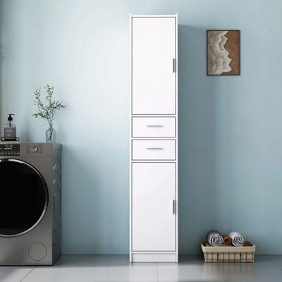 Armoire de rangement haute et étroite avec 2 portes et 2 tiroirs