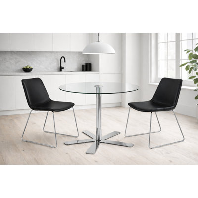 Ensemble de salle à manger 3 pièces avec plateau rond en verre et 2 chaises Eiffel