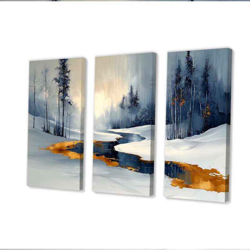 «Gold Frosted Morning II», ensemble de reproductions d'art mural de Noël, Toile tendue, H 28 po x l 36 po
