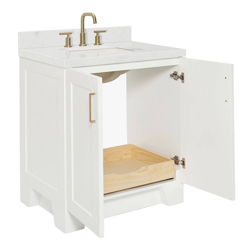 31 IN.  Single Bathroom Vanity, White, Carrara Quartz, Rectangle